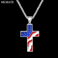 usa american flag patriotic stainless steel cross religious jewelry enamel pendant necklace