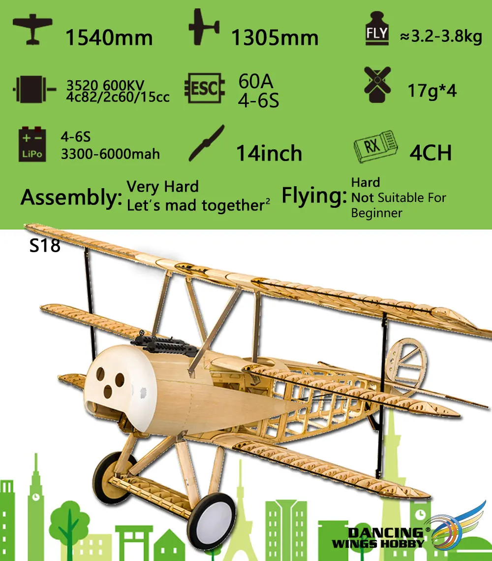 Классический Fokker Dr. I самолетик из пробкового дерева 1,5 м лазерная резка плоская модель RC строительный комплект Электрический и газовый Электропитание пульт дистанционного управления аэроплан