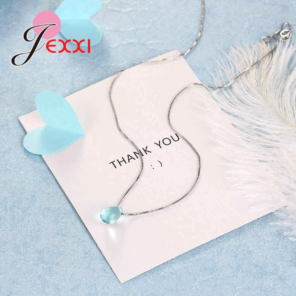 Оптовая цена модное ожерелье JEXXI из прозрачной синей овальной подвески цепочка в