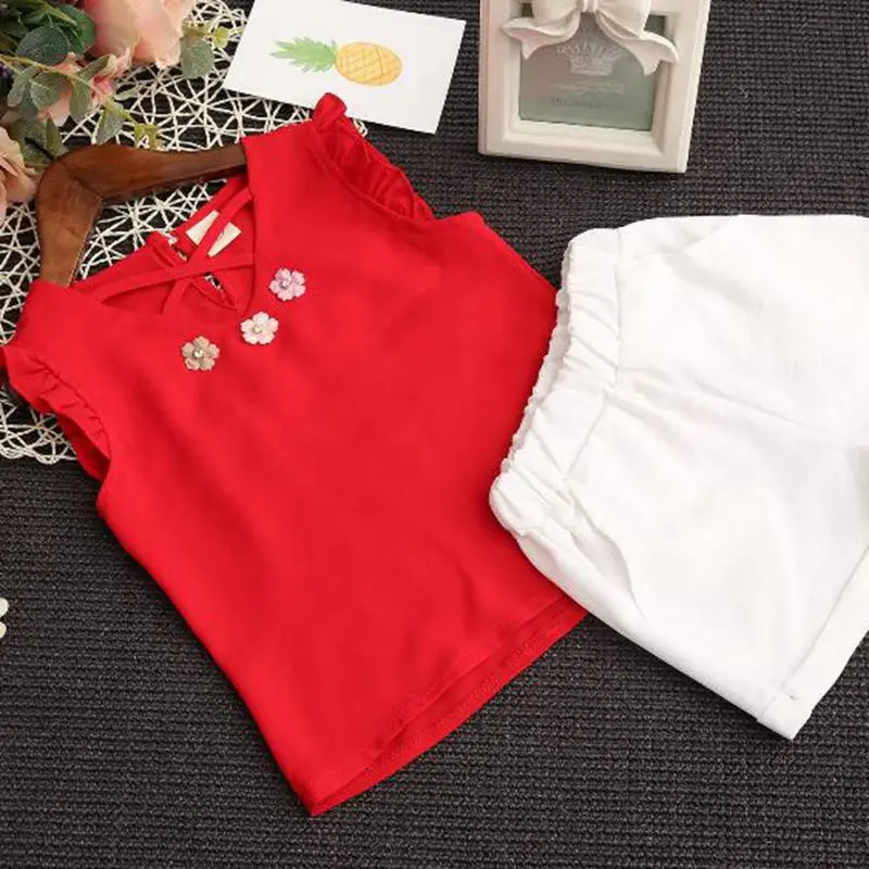 Летние Детские комплекты одежды для девочек детская одежда малышей красная