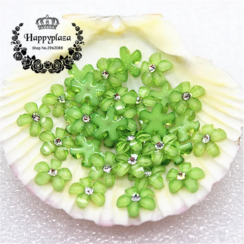 100pcs 10mm Glitter Rhinestone Resin Five-Petal Little Flowers Resin Flatback Cabochon DIY Jewelry/Phone Decoration