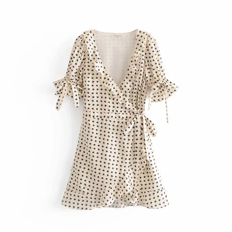 Chic Women Ruffles Dress 2019 Summer Ladies Lovely Heart Print Dresses Cute Girls Bow Layered Vestidos feminine clothes | Женская одежда
