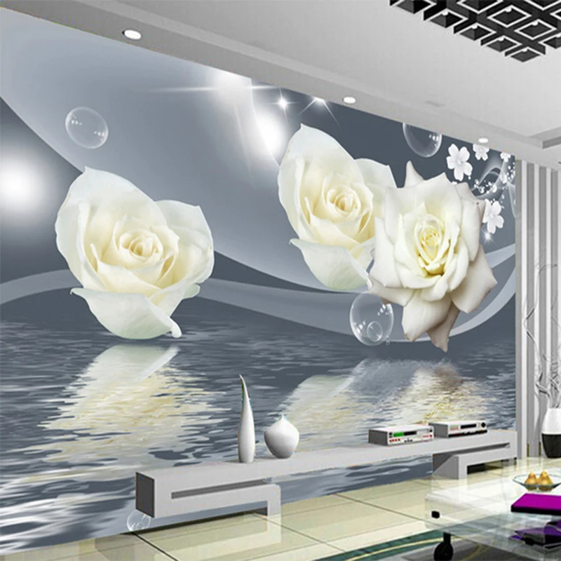 

Fresh Elegant White Rose Flower Bubble Photo Wallpaper Living Room Background Wall 3D Mural Eco-Friendly Moisture-Proof Frescoes