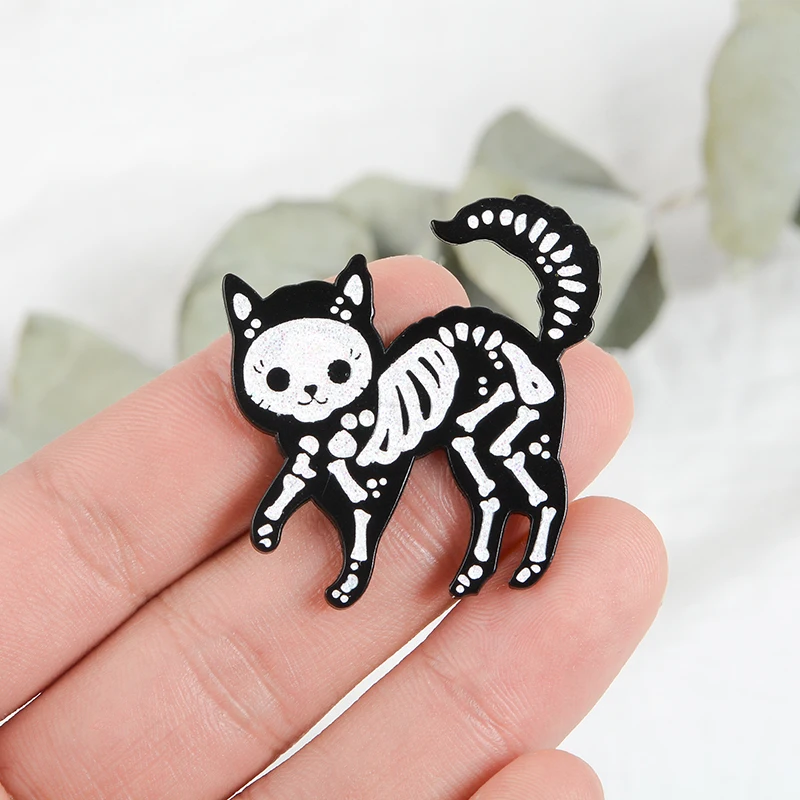 

Halloween Carnival ! Especial Black White Magic witch Skull Skeleton Animal Cat Glitter Enamel Brooches Pins For Friends