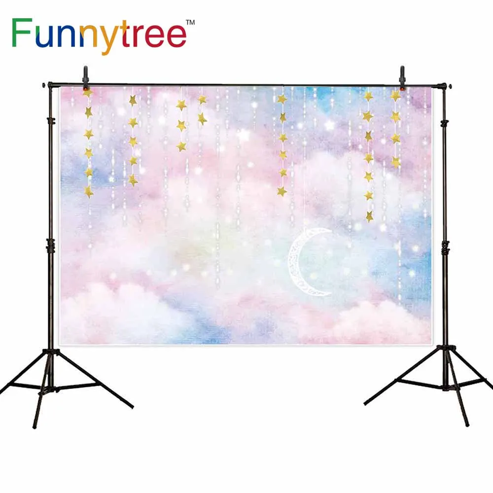 

Funnytree замок красочные облака золотые мигающие звезды мечта Дети День рождения фотографический фон фото обои