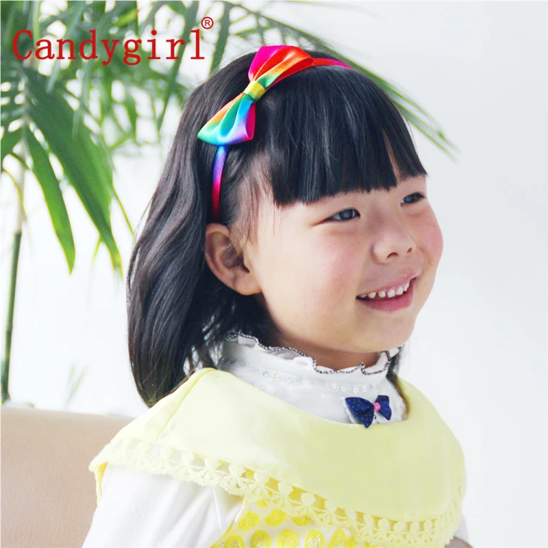 10 шт. атласная Радуга ободок с бантиком для девочки Дети женские аксессуары волос