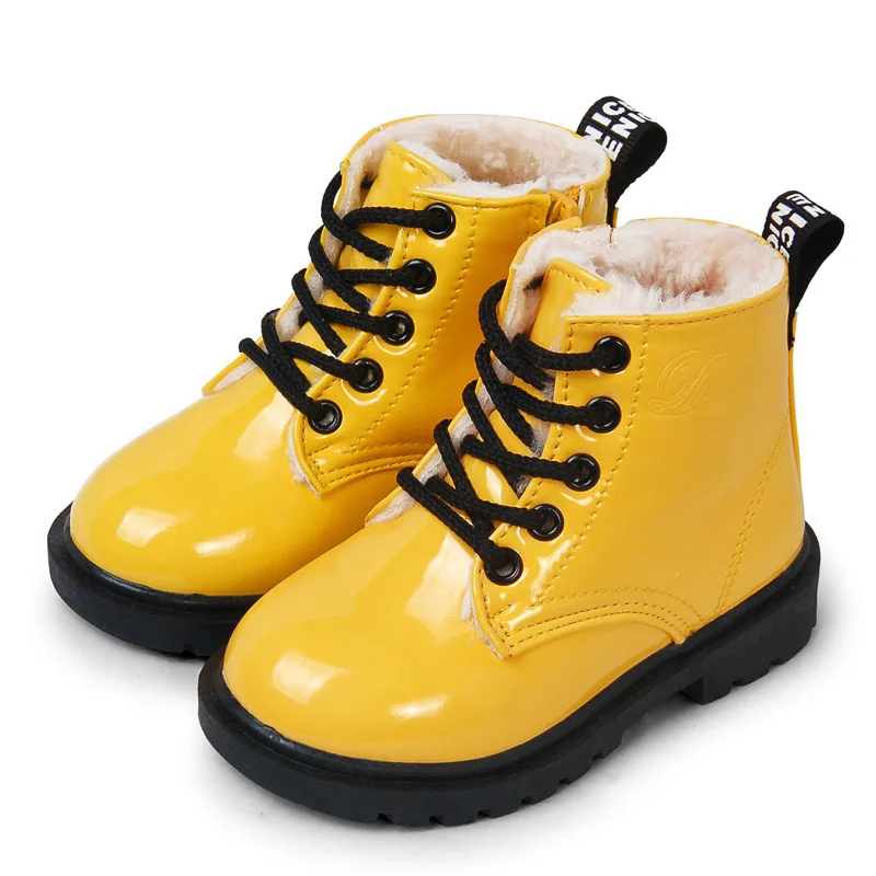 Зимние детские ботинки GNORNIL из искусственной кожи, водонепроницаемые детские ботинки Martin, зимние ботинки, брендовые резиновые ботинки для девочек и мальчиков, модные кроссовки