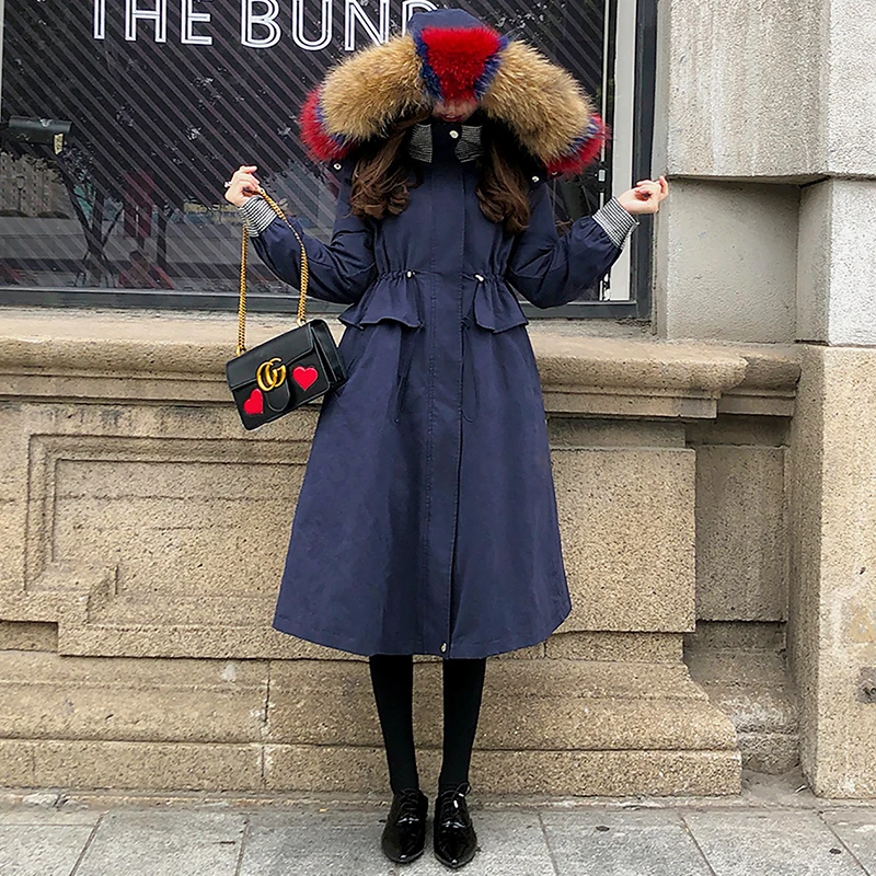 Colorful large raccoon dog fur collar thick winter down coats women slim waist white duck jackets 2018 autumn MOVAU0167 | Женская одежда