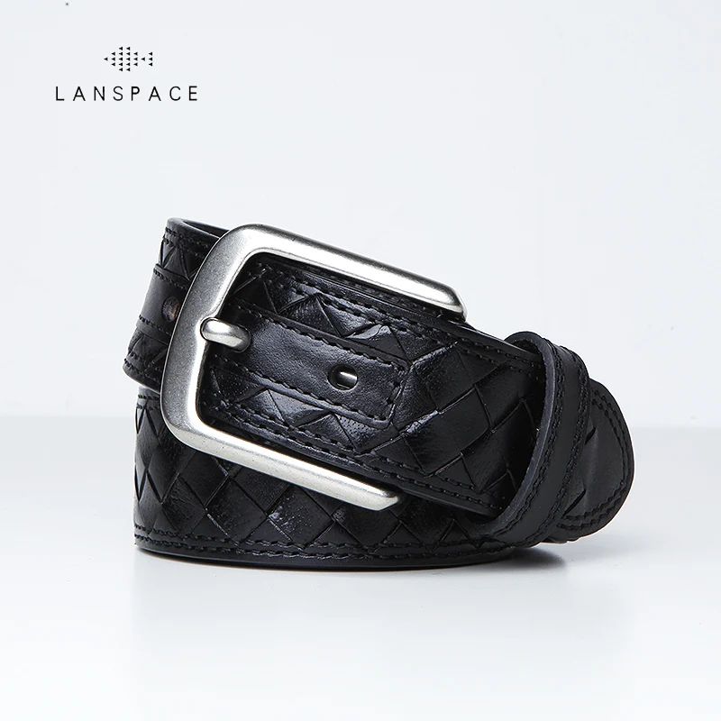 Кожаный мужской ремень LANSPACE тканые ремни кожаный 3 8|Мужские ремни| |