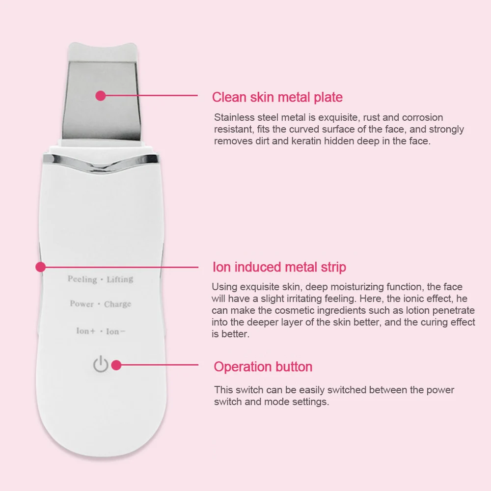 Ультразвуковая ионная Глубокая очистка кожи пилинг лопата очиститель пор для