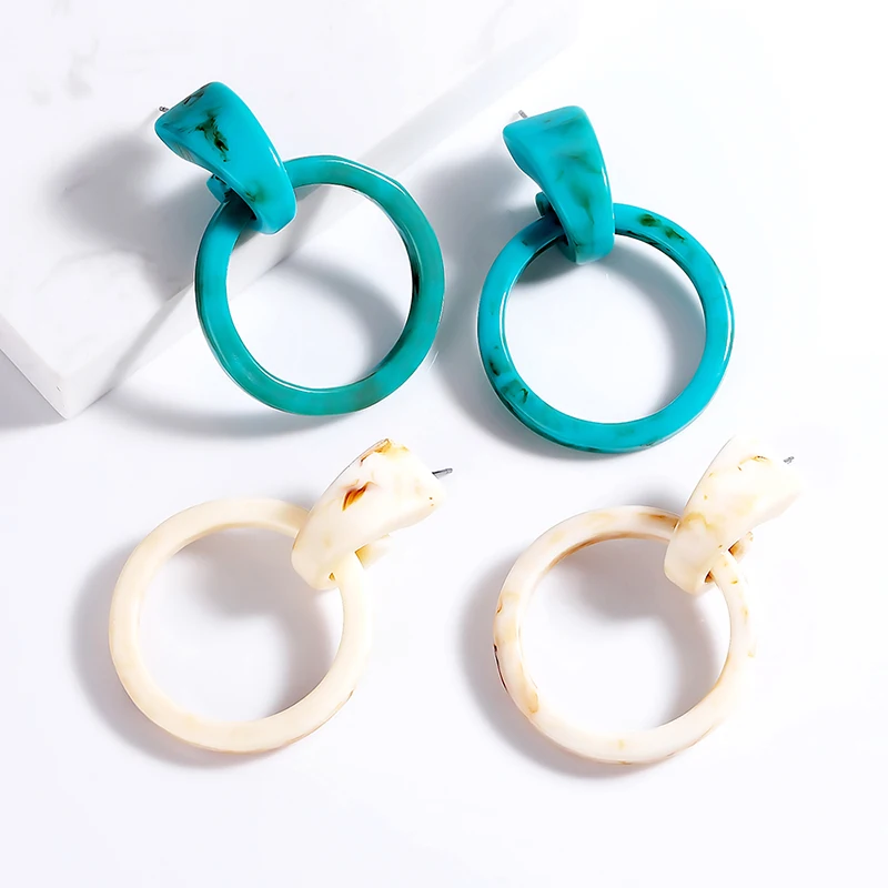 Round Resin Drop Earrings Green Beige Fashion Korean Simple Forwomen Temperament Gift Personality Acrylic Ear | Украшения и