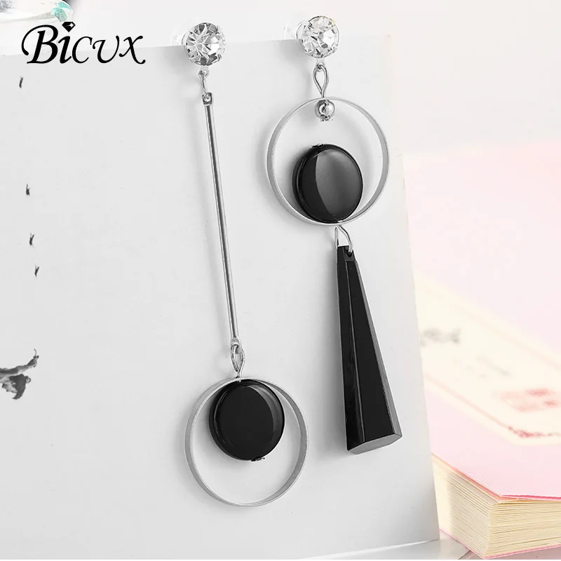 Silver BICUX корейские винтажные геометрические золотые серьги модные простые акриловые длинные висячие серьги для женщин ювелирные изделия - Окраска металла: Silver