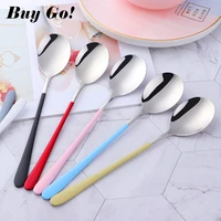 new 7 colors stainless steel long handle coffee spoon silver soup spoon korean mixing spoons set dessert honey ice kitchen tools