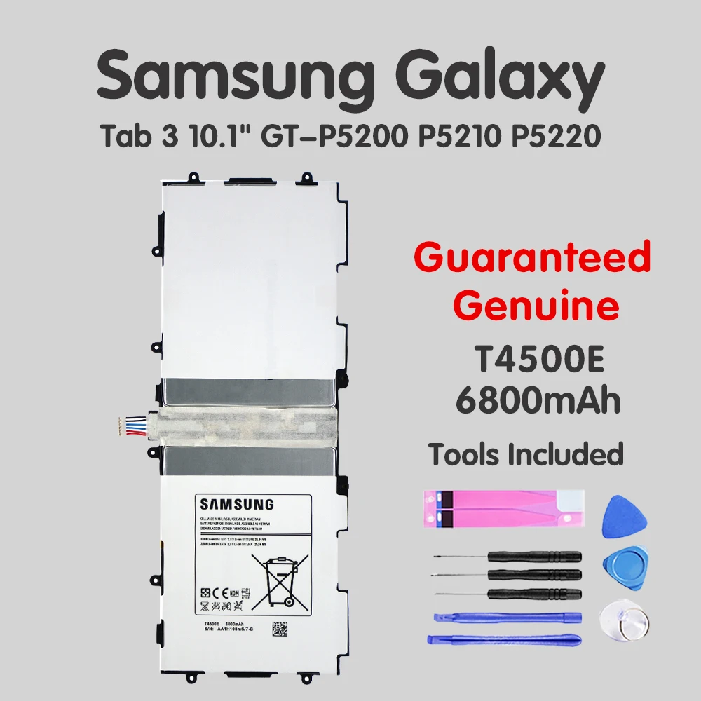 

100% Original Tablet Battery T4500E For Samsung Galaxy Tab 3 P5210 P5200 P5220 Tablets Replacement Batteria 6800mAh Akku + Tools