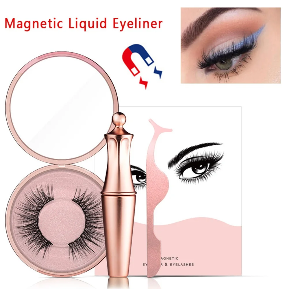 Hot Sale Magnetic Eyeliner Eyelashes Kit 3D Eyelashes& Liquid Eyeliner with False Lashes Eyelash Curler Reusable Eyelash