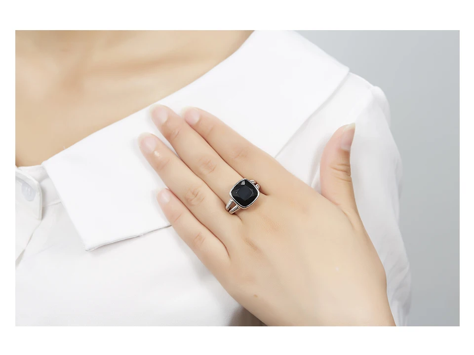 Hutang 6.5ct натуральный черный оникс кольца 925 серебро обручальное кольцо тонкий агат драгоценный камень ювелирные изделия для женщин мужчин лучший подарок
