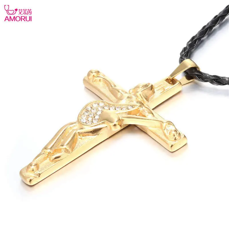 NK-17652-Gold 50 шт./партия, рок-звезда, Джони Халлидей, гитара, крест, кулон, ожерелье из нержавеющей стали, мужская кожаная цепочка, ожерелье с тигель - Окраска металла: NK-17652-Gold