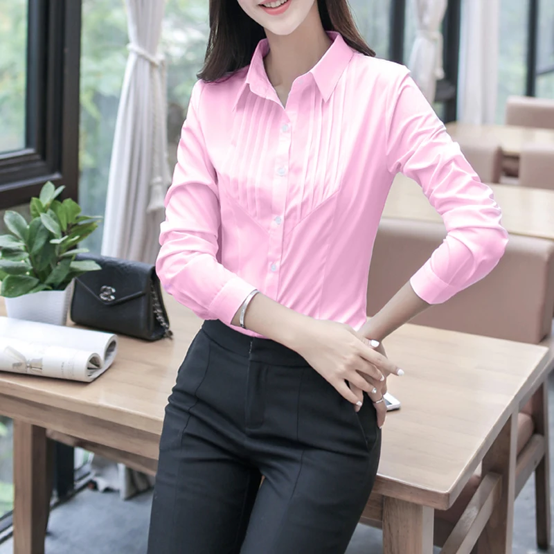 KOWELL Women's Shirts blusas femininas Solid Color Office Lady Long Sleeve Blouses Turn Down Collar Casual Work Tops S-5XL M71 |