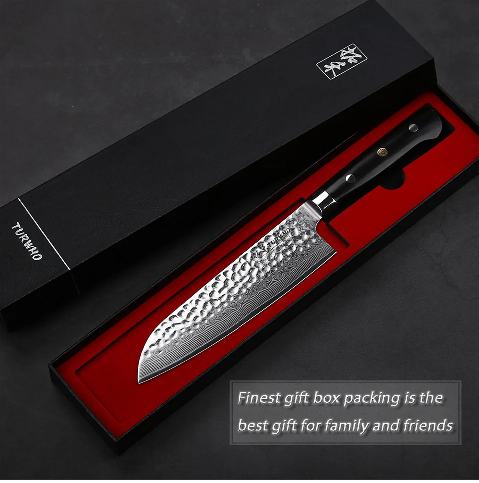 TURWHO 7 ''высокое качество японский нож шеф-повара VG-10 Дамасская сталь нож Santoku Pro Дело с мясом фрукты овощи кухонный нож