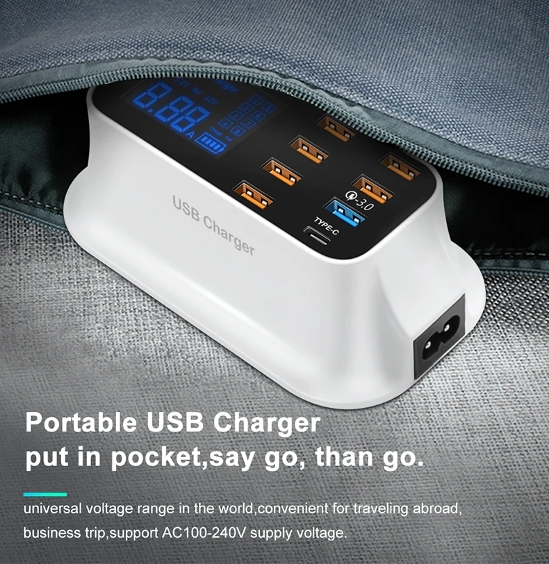 Rocketek Quick Charge 3,0 Smart usb type C USB зарядное устройство станция Led дисплей Быстрая зарядка телефон планшет для iPhone samsung адаптер