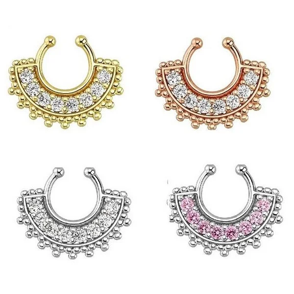 30 шт. поддельный пирсинг кристалл в Нос Золотое кольцо серебряный зажим