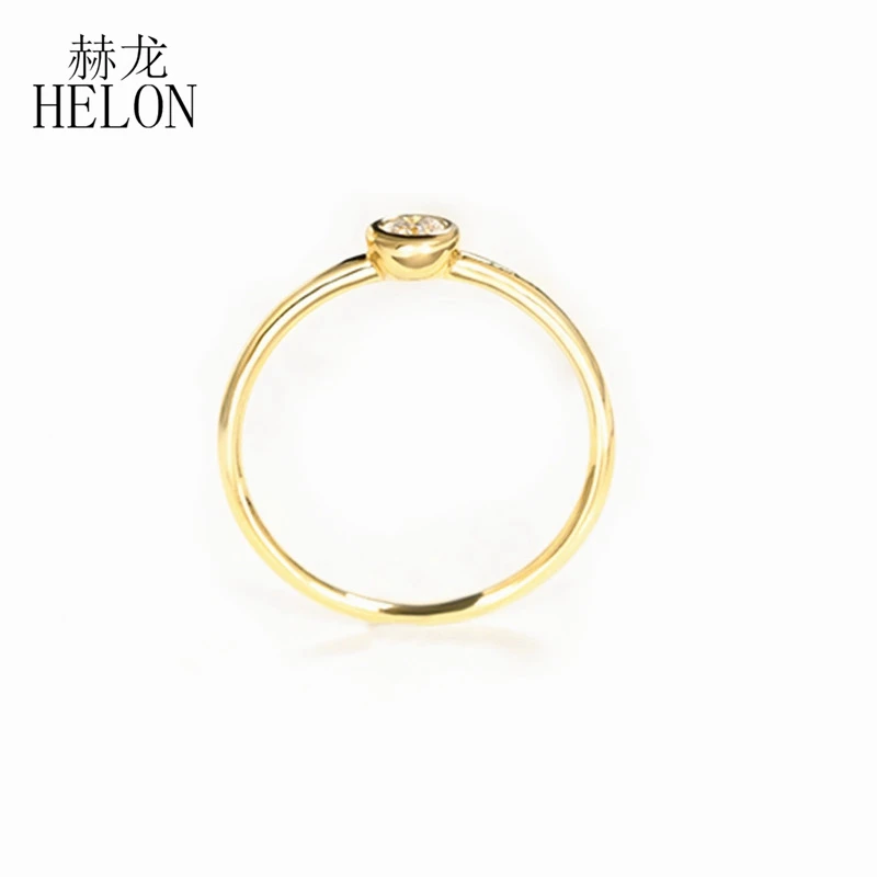 HELON Solid 14 K/585 Желтое золото круглый 0.3CT Moissanite кольцо искусственный бриллиант свадебное кольцо для женщин кольцо модный подарок для ювелирных изделий