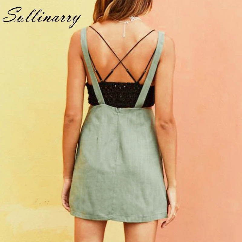 Sollinarry Танк рукавов для женщин сексуальное платье Vestido повседневное Твердые