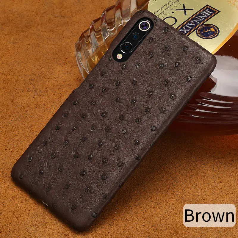 Натуральный страусиный кожаный чехол для телефона для Xiaomi mi 9 8 Lite Explore ore Pocophone F1 чехол s для Red mi Note 7 чехол роскошный чехол marvel - Цвет: Коричневый
