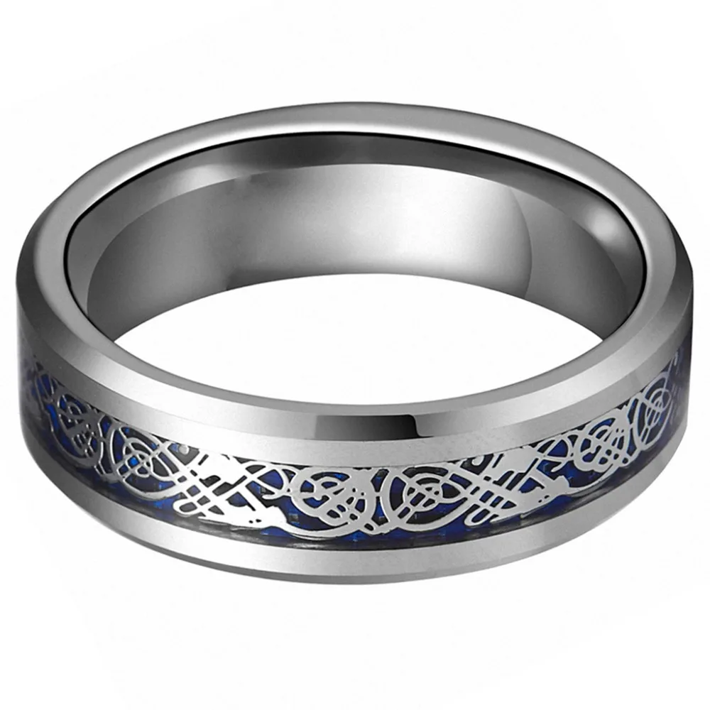 Серебряное кольцо из карбида вольфрама с кельтским драконом серебряное для