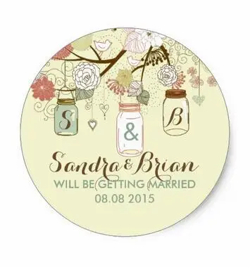 

1.5inch Hanging Mason Jar & Retro Flowers Wedding Sticker
