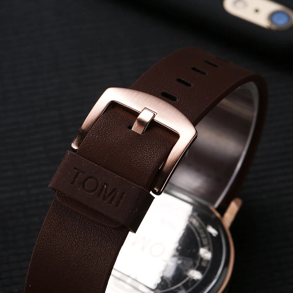 Мужские Роскошные часы TOMI с кожаным ремешком карнавальные Брендовые Часы новые