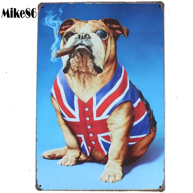 

[Mike86] Bulldog Smoking PET Metal Signs Gift PUB Wall art Painting Poster Bar Decoration AA-122 Mix order 20*30 см