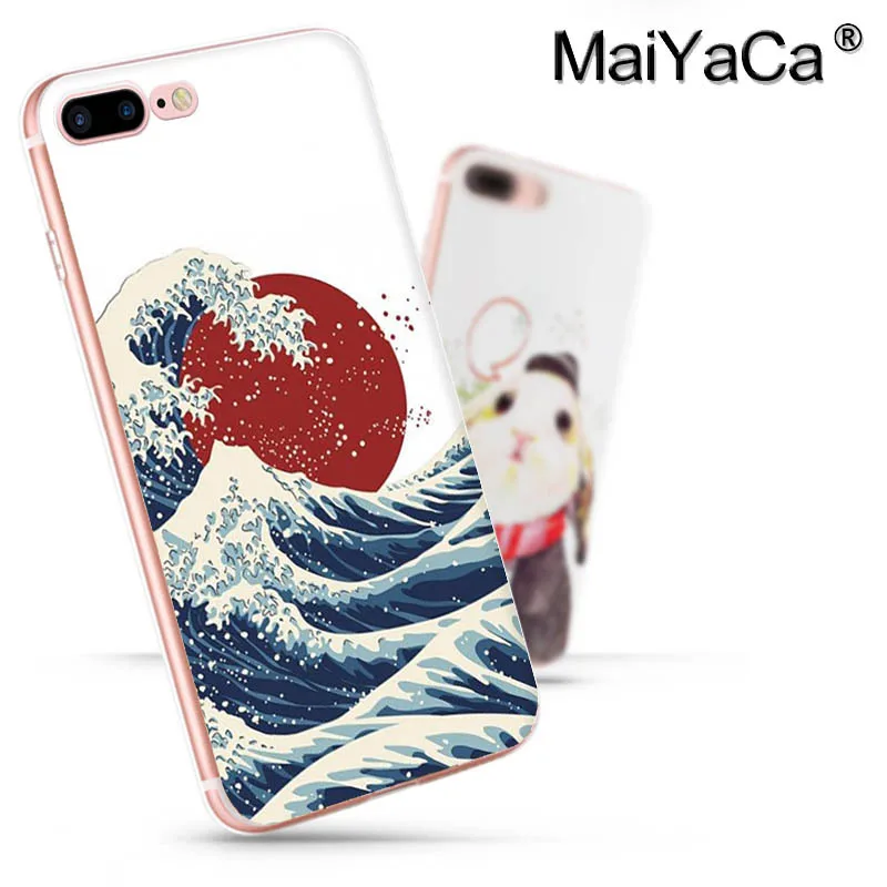 MaiYaCa Wave Art sun Japanese Green Illust аксессуары для телефонов Чехол Apple iPhone 8 7 6 6S Plus X 5 5S SE 5C |
