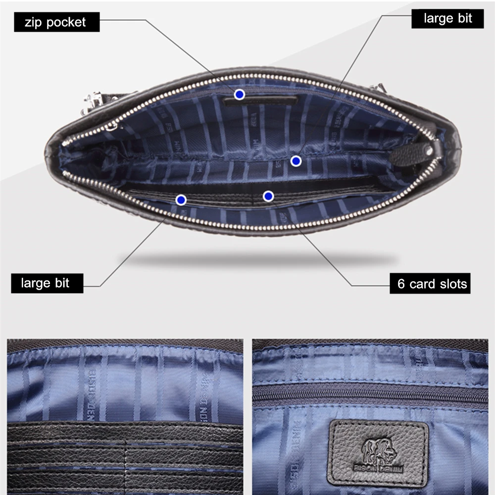 BISON DENIM, мужской кошелек из натуральной кожи с буквенным узором, мужской клатч, кошелек, брендовая сумка для iPad, коукожа, Большой Вместительный мужской кошелек, N8187