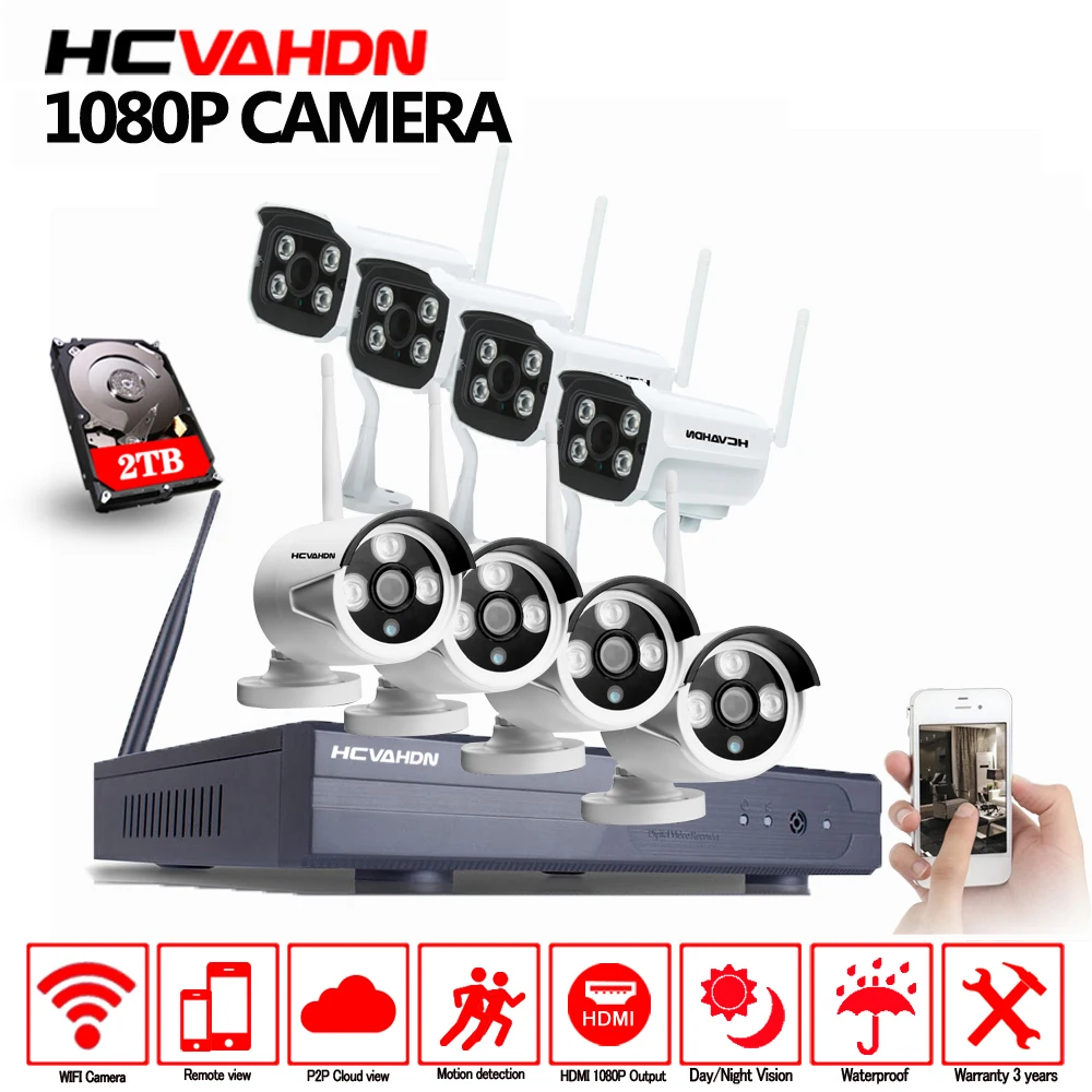 HCVAHDN Plug And Play 8CH NVR Беспроводная CCTV система 1080P HD IP66 мини Домашняя безопасность