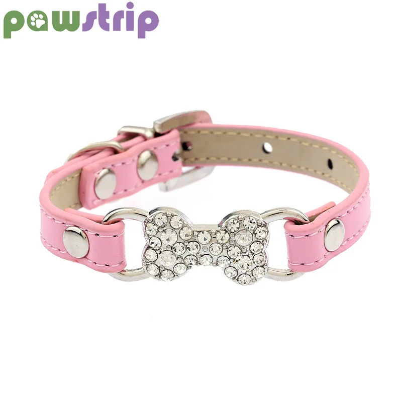 

pawstrip 5 Colors Bling Rhinestone Small Dog Collar PU Leather Cat Collar Chihuahua Yorkie Teddy Pet Leads Solid Pet Collars S/M
