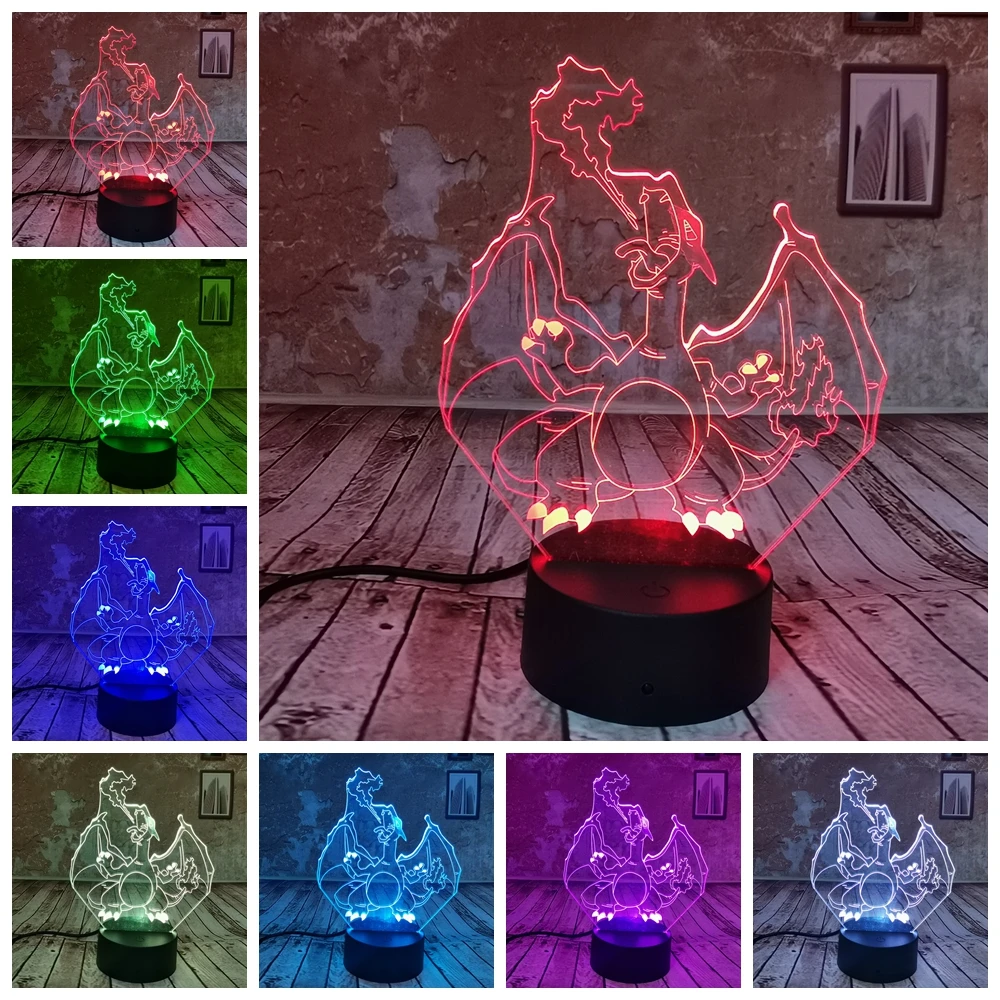 Прямая поставка креативный 3D ночник Pokemon Pikachu Eevee Charizard Charmander Squirtle 7 видов цветов