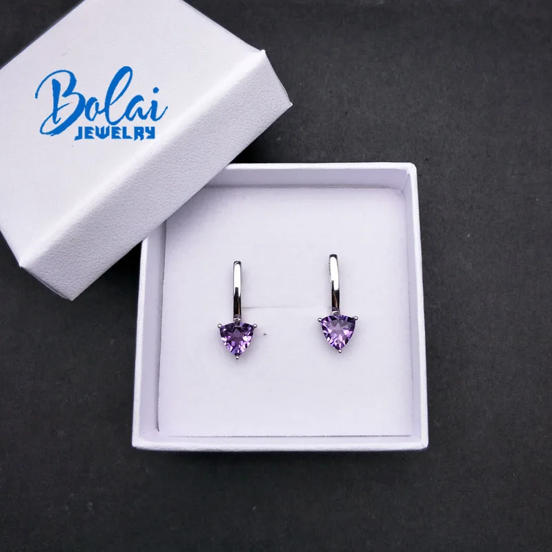 Bolaijewelry, 925 серебряные серьги с хорошими серьгами, Натуральный Бразильский Аметист trl7.0 мм, классический подарок на выбор, девушка на выбор