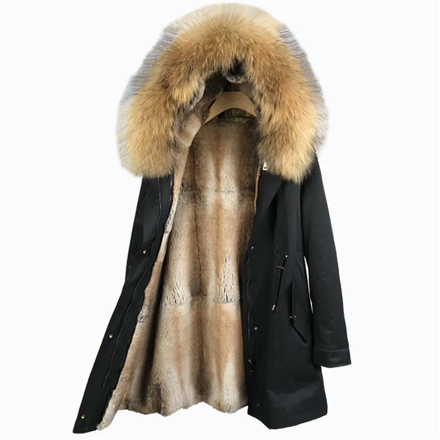 Real Rabbit Fur Parkas Women Jacket Winter Warm Fashion Coat Top Quality Outwear Customized