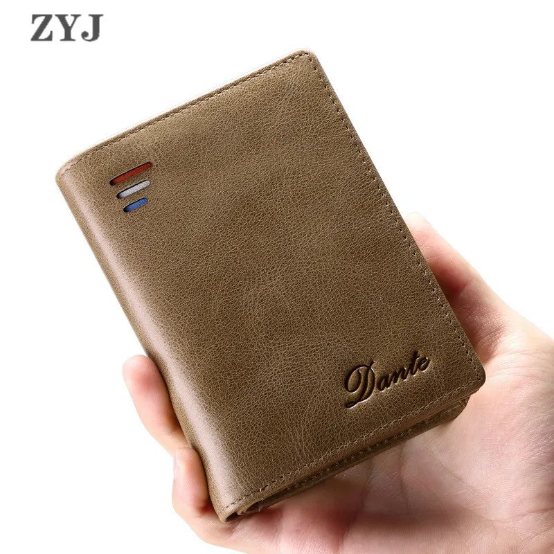 ZYJ Men's Real Leather Short Wallets Small Retro Oil Wax Money Coin Zipper Purse With Card Holder Wallet 2 Fold | Багаж и сумки