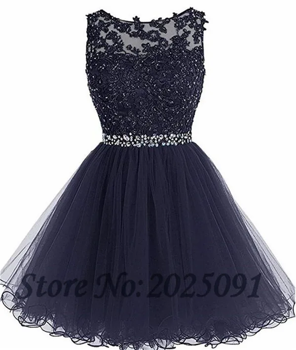 Navy Blue Горячая Распродажа, платье для выпускного вечера, короткое платье для выпускного вечера, расшитое бисером и тюлевой аппликацией, вечерние, Коктейльные, свадебные, вечерние платья - Цвет: Navy Blue