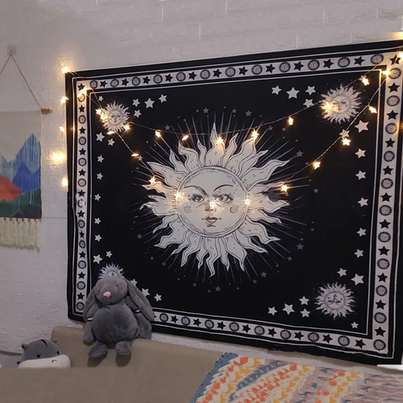 Black Sun Star МАНДАЛА ГОБЕЛЕН колдовство Настенный декор Бохо астрологическое одеяло "солнце" Хиппи спальня гостиная психоделический дом-Декор - Цвет: Black Sun Star