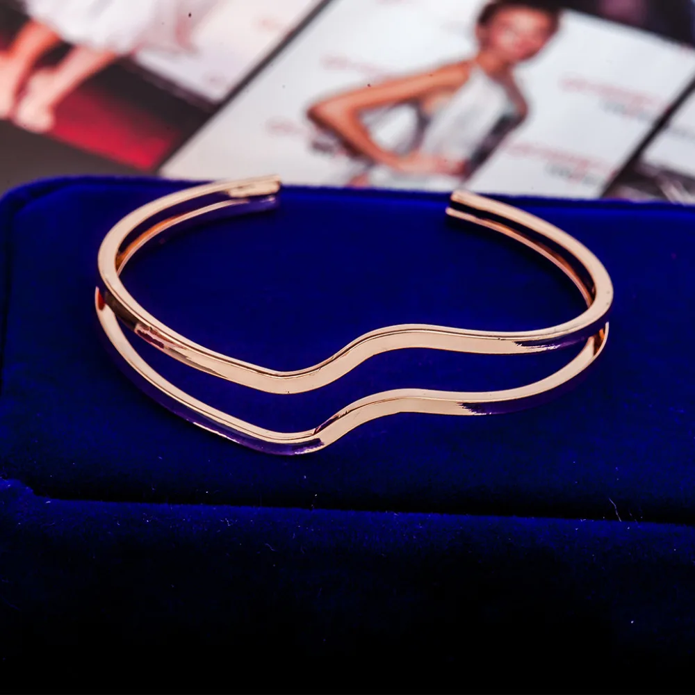 Серебряный позолоченный черный браслет Открытый манжета подвеска в виде волн