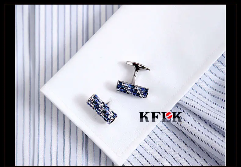 KFLK роскошные новые запонки для рубашки для мужчин брендовые запонки пуговицы Австрия синий и белый кристалл запонки Высокое качество ювелирных изделий