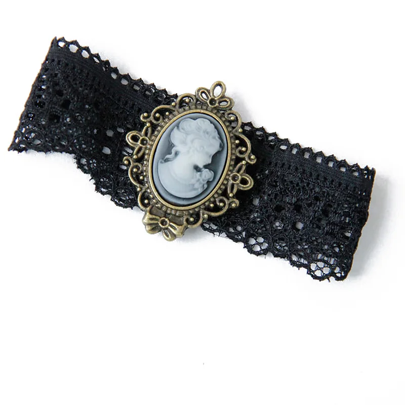 Фото Женский браслет, викторианская голова королевы, Relif, богиня, камея, эластичные черные кружевные готические танцевальные вечерние повязки на руку, браслет для ношения выше локтя №4