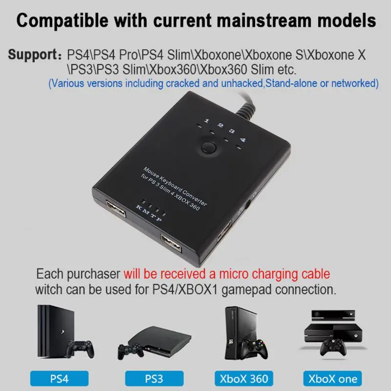 Новый адаптер конвертера клавиатуры мыши для PS3 / PS4 XBox 360 One Xbox one S без задержек
