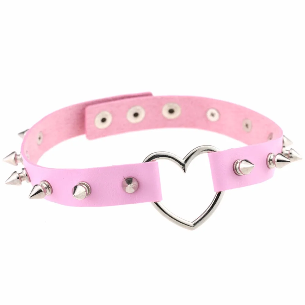Kinitial Punk Style PU Leather Rivet Choker Collar Chocker Neck Love Heart Necklaces For Women Gift Jewelry | Украшения и