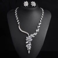 hot sale luxury crystal full cz women bridal jewelry white gold color earring necklace set for female dress accessories s 003