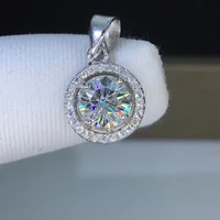 silver 925 jewelry round silver moissanite pendants 1ct d vvs luxury moissanite weding pendants for women
