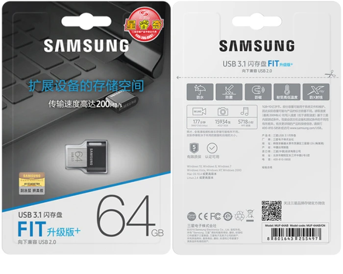 Samsung FIT USB 3,1 флэш-накопитель 64 Гб оперативной памяти, 32 Гб встроенной памяти до 200 МБ/с. usb флэш-накопитель 128 ГБ 256 ГБ до 300 МБ/с. Memoria usb флэш-диск